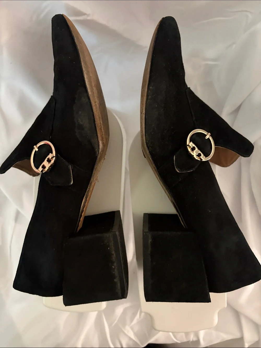 Tory Burch Black Suede Slip-On Loafers with Gold-Tone Buckle